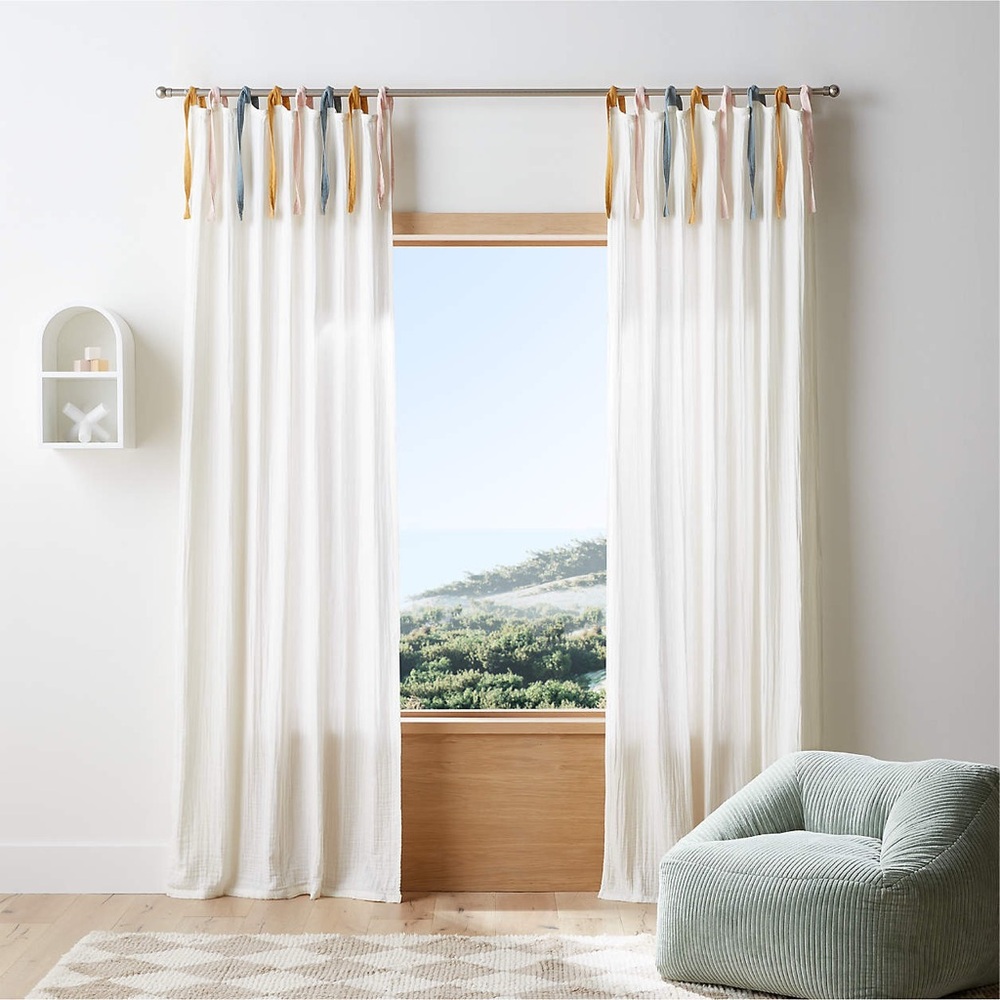 Crate&Barrel Tie Muslin Organic Cotton Curtain Panel